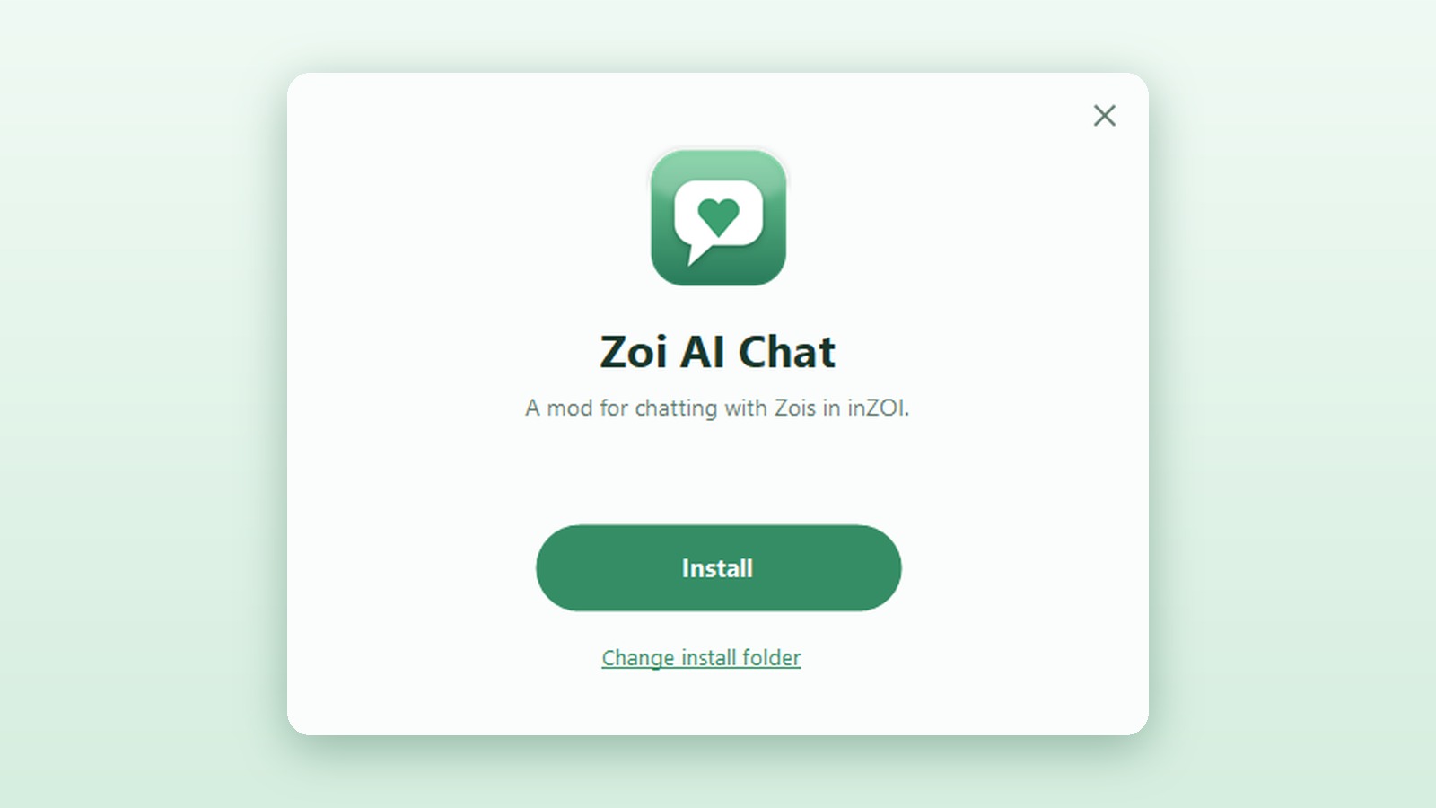The Zoi AI Chat installer with a single Install button